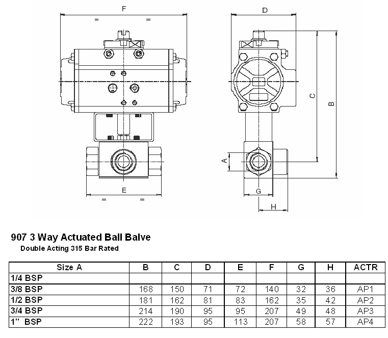 High Pressure 3 Way L Port Ball Valve with Double Acting Pneumatic Actuator